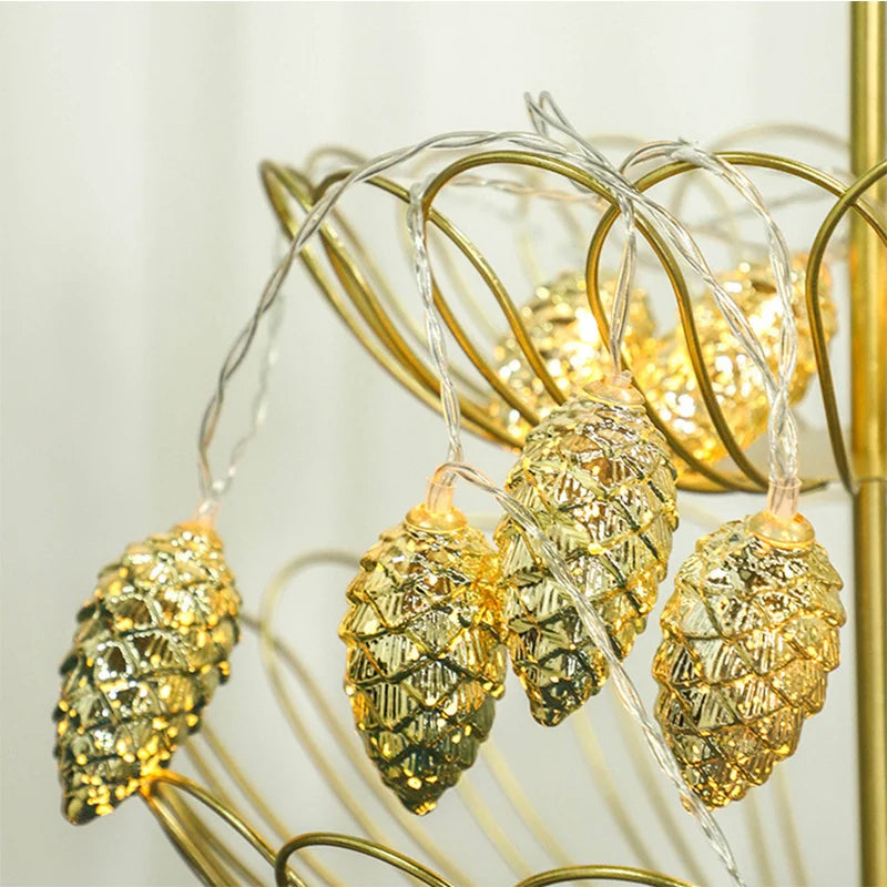 1.5M 10LED Pine Cone Fairy Light Xmas Lights String Christmas Decor 2024 Xmas Tree Decor Pine Cone Pendant Light Navidad Decor