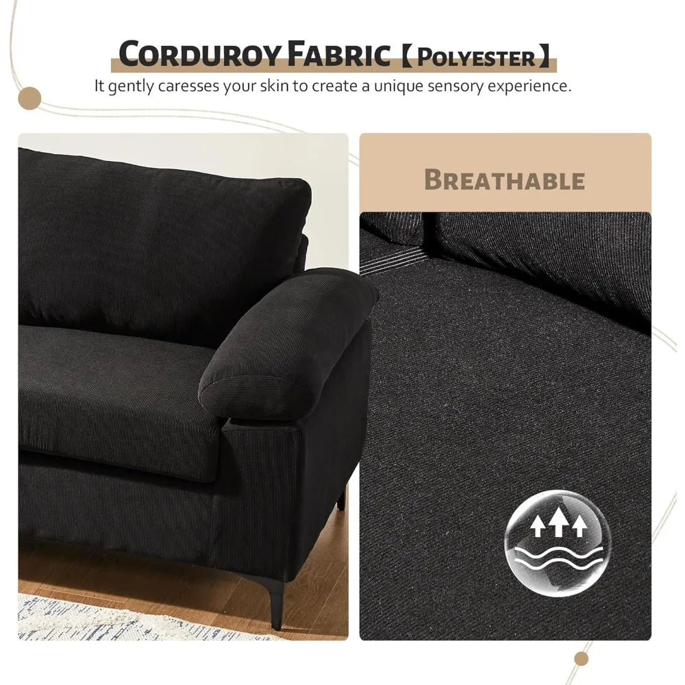 3 Seat Comfy Corduroy Couch With Convertible Chaise Living Room Sofa Chair Black Sofy Do Salon Sectional Sofas for Living Room