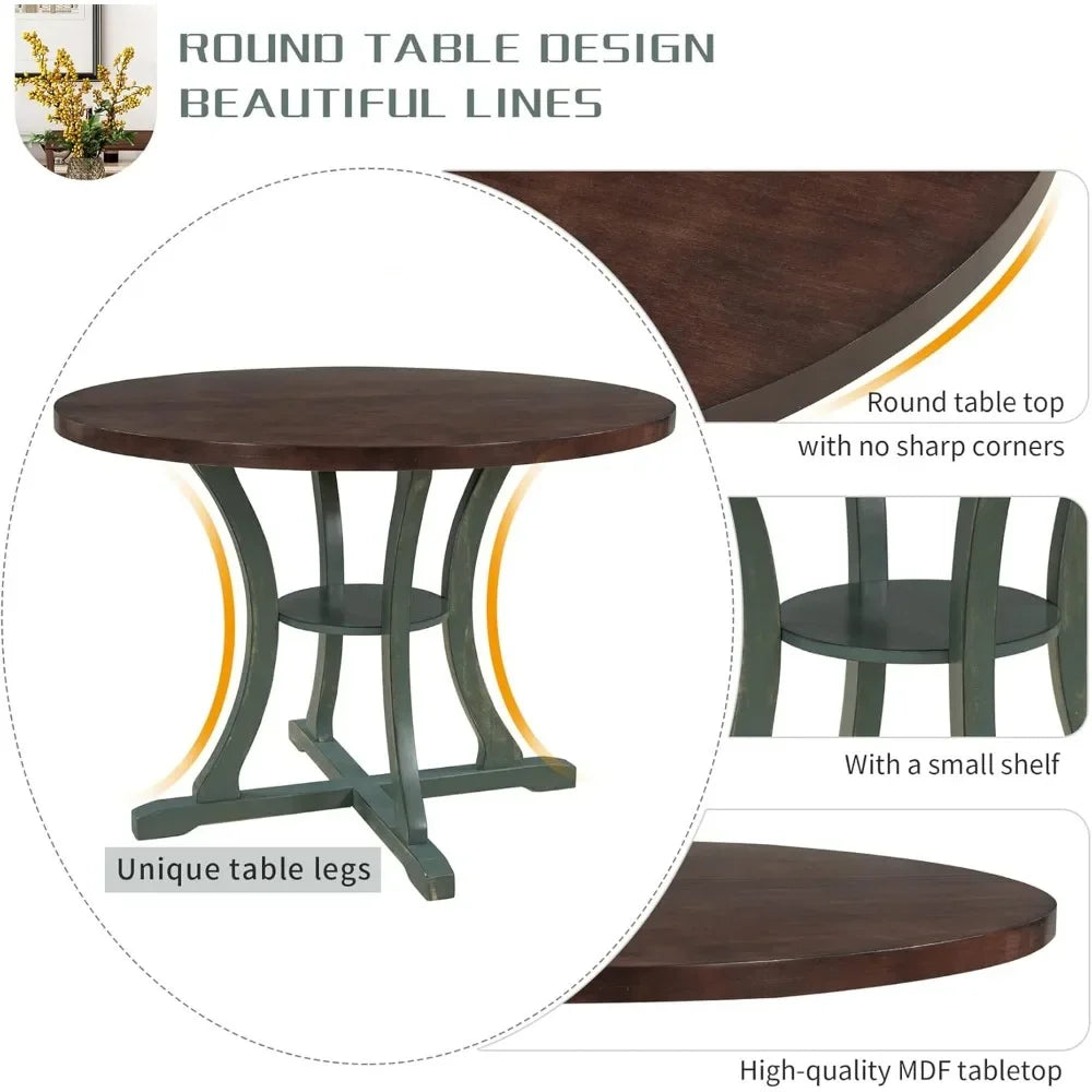 5 Piece Round Dining Table and Upholstered Chair Set with Special-Shaped Legs and Hollow Chair Back for Dining Room