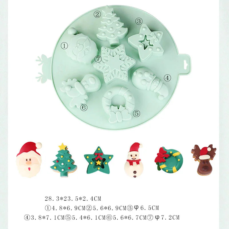 Christmas Silicone Molds, Non-Stick Chocolate Baking mold for Party Xmas Gift, with Christmas Tree Santa Snowman Fondant Mould