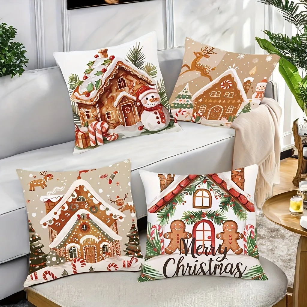 Christmas Gingerbread Hut Pillowcase Merry Christmas Decoration Sofa Cushion Suite Room Home Decoration New Year Gift