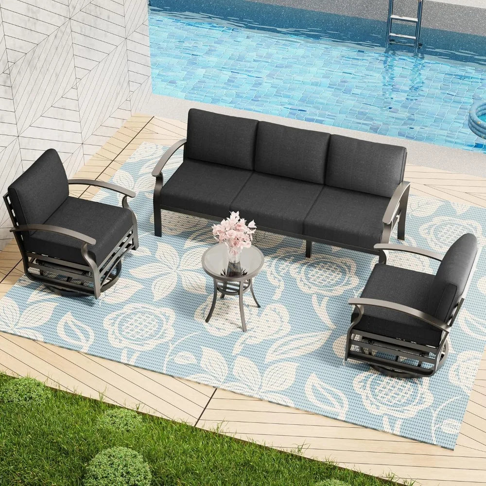 Patio Furniture Sets ,All-Weather Patio Conversation Set with Tempered Glass Top Table , 3-Piece Aluminum Armrest Sofa