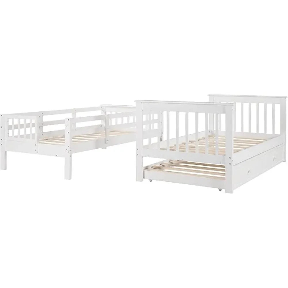 Twin Over Twin Wood Bunk Bed with Drawers and Staircase,Convertible Bunk, Twin Over Full Bunk Bed with Storage Cabinet