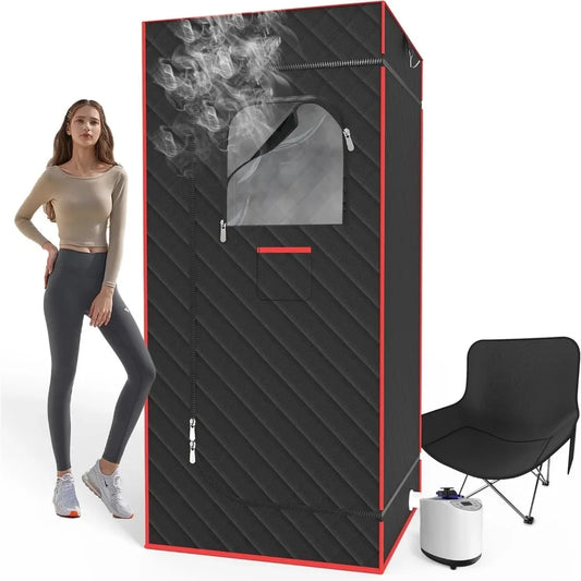 Portable Sauna Box, Steam Sauna Tent for Home, Four-Sided Full-Size Steam Sauna with 3 L Steamer, Chair,Sauna Room