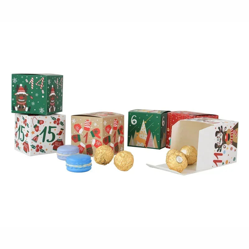 24pcs 1-24 Christmas Advent Calendar Gift Box Kids Xmas New Year Candy Cookies Wrapping Paper Box Christmas Gift Toy Only Boxes