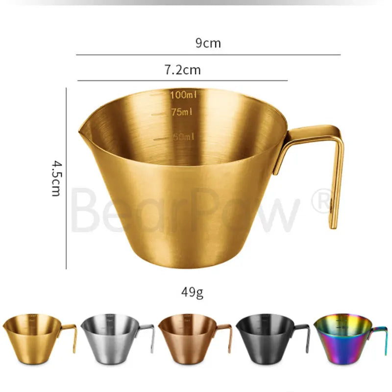 1pcs 100ml 304 stainless steel coffee extraction cup with scale, small milk urn making cup, espresso measuring cup,La Hua Cup