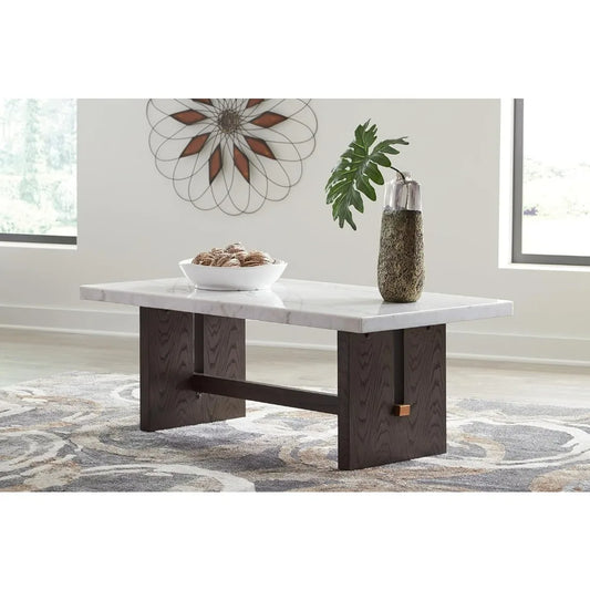 Side Table Living Room Tables Dark Brown & White Burkhaus Traditional Rectangular Coffee Table With Marble Tabletop Desk Modern