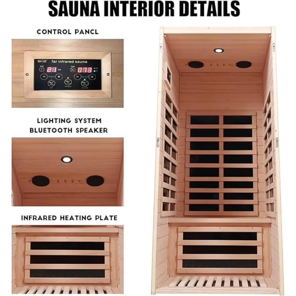 Sauna Room,de Infrarrojos Lejanos De Madera Hemlock,1200 Vatios, Infrarrojo Lejano EMF Bajo Con Bluetooth, LCD,sauna Casera