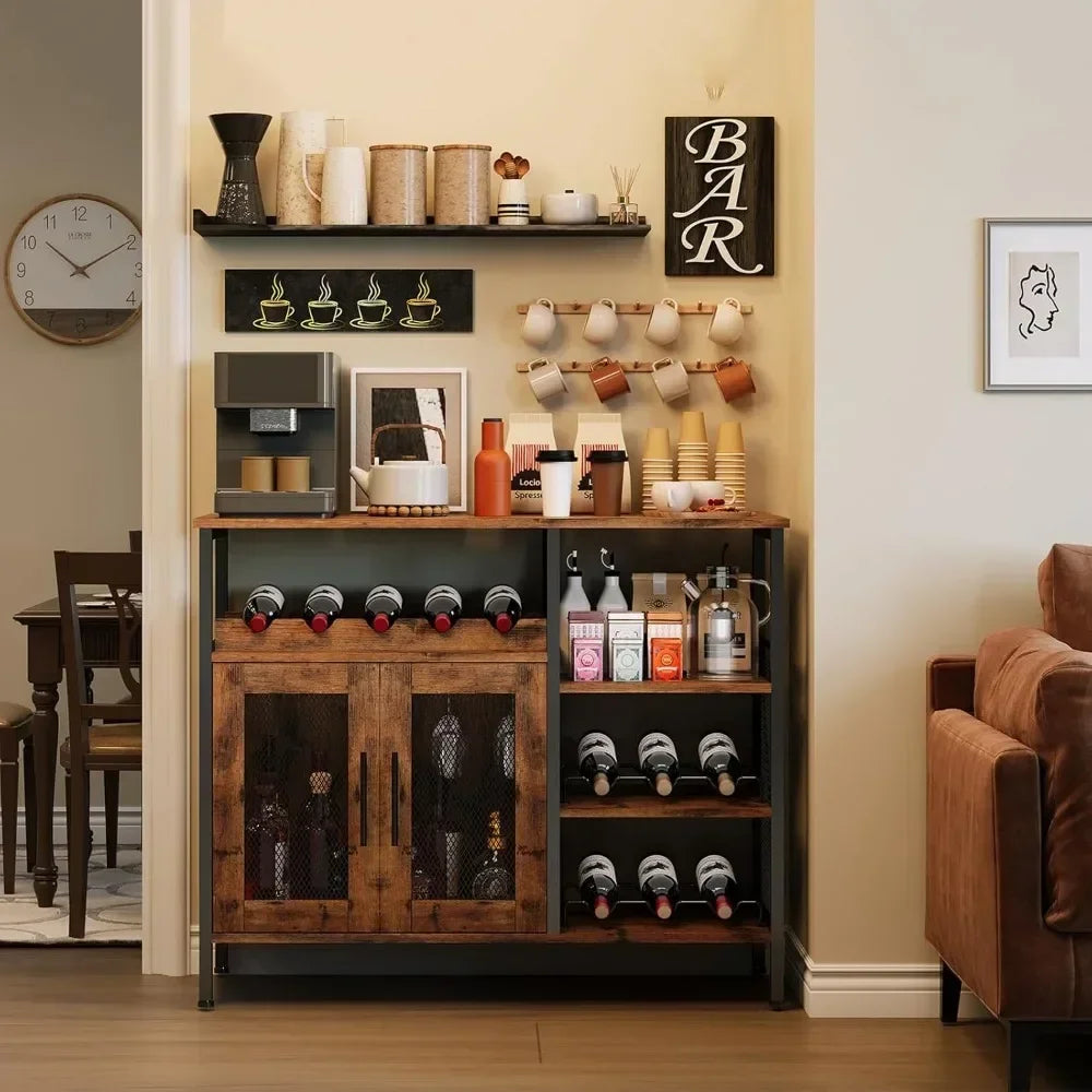 Wine Bar Rack Cabinet with Detachable Wine Rack, Coffee Bar Cabinet with Glass Holder, Small Sideboard  Buffet Cabinet