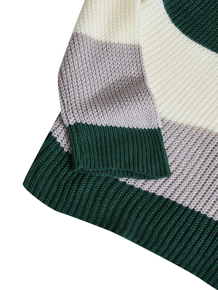 ONELINK Green White Grey Wide Stips O Neck Plus Size Autumn Winter 2022 Woolen Knit Pullover Women Sweater Oversize Clothing