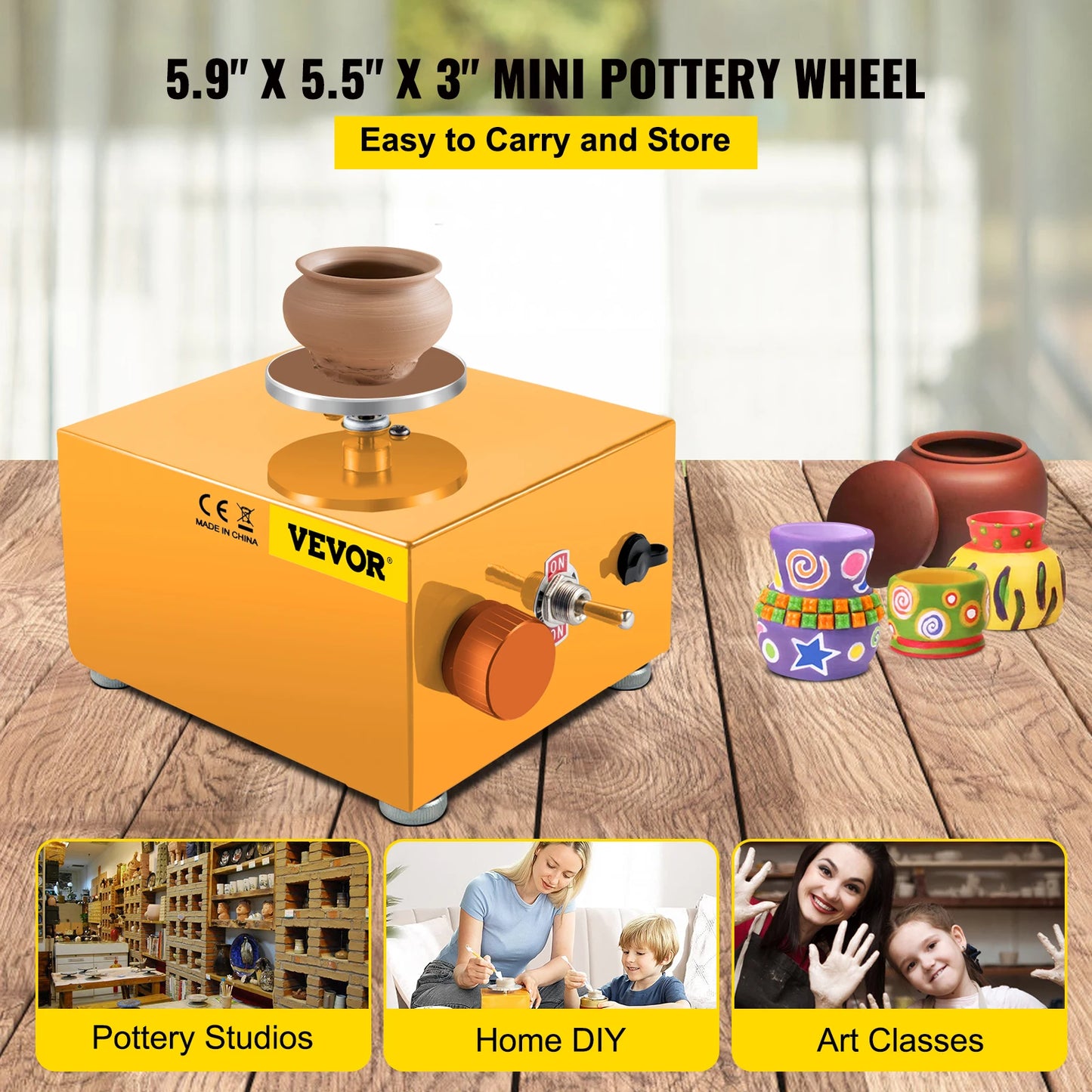 VEVOR 30W Mini Pottery Wheel Adjustable Speed Home DIY Clay Machine Electric Sculpting Kits w/ 3 Turntable Trays and 16Pcs Tools