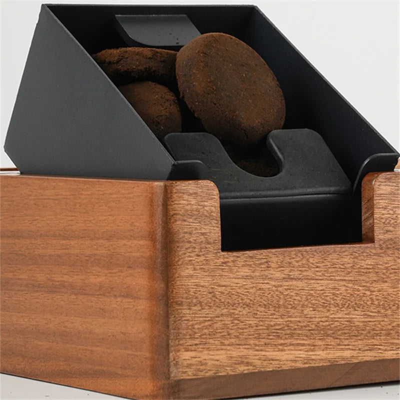 5 Hole Espresso Knock Box,51/53/58mm Espresso Coffee Organizer Box,Solid Wood Tamper Base With Portafilter Coffee Tamper Station