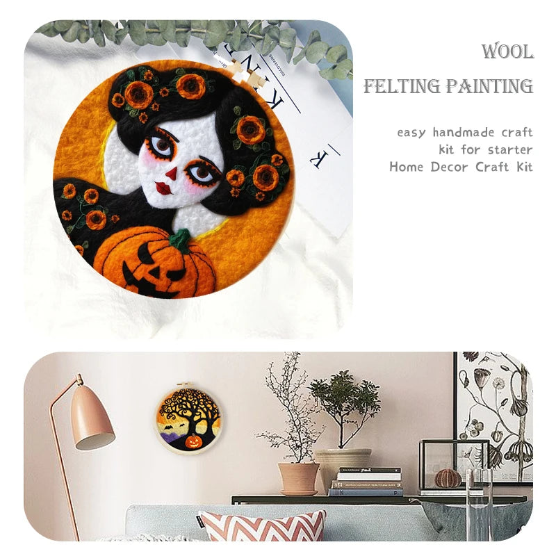 GATYZTORY Creative Wool Felting Painting Diy Embroidery Kit Pumpkin Head Needle Felt Picture Kit Craft Painting Halloween Gift