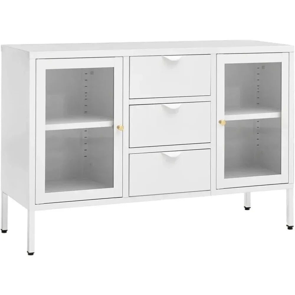 Tableware Cabinet  Sideboard White 41.3"x13.8"x27.6" Steel and Tempered Glass Suitable for Entryway,Living Room Cabinets