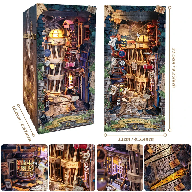 3D Wooden Puzzle Magic House DIY Book Nook Kit Micro Landscape Bookend Shelf Home Decor Bookend Toys Adults Kids 3D Puzzle Gifts