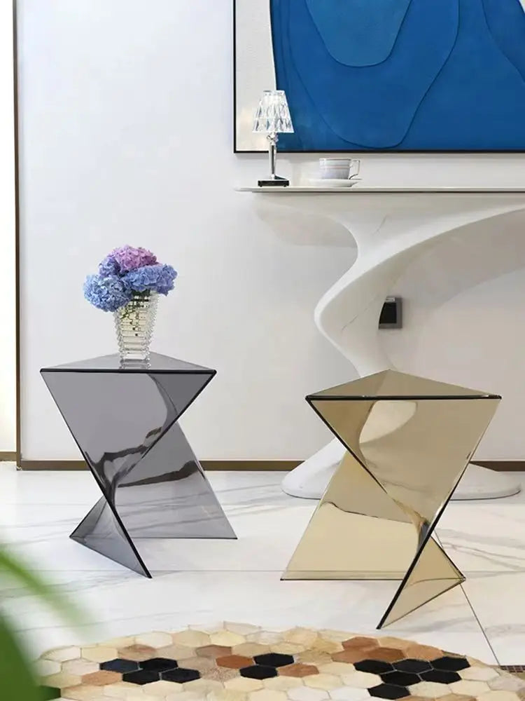 Irregular Clear Acrylic Side Table Modern Living Room End Table Transparent Sofa Table Geometric Minimalist Acrylic Coffee Table