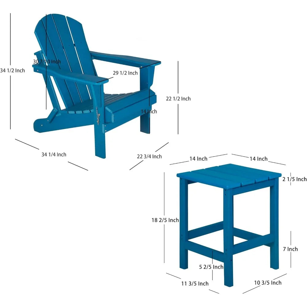 3-Pieces Chairs Set with Side Table,All Weather Outdoor Seating Plastic Patio Lawn Chair Folding for Outside Porch Deck Backyard