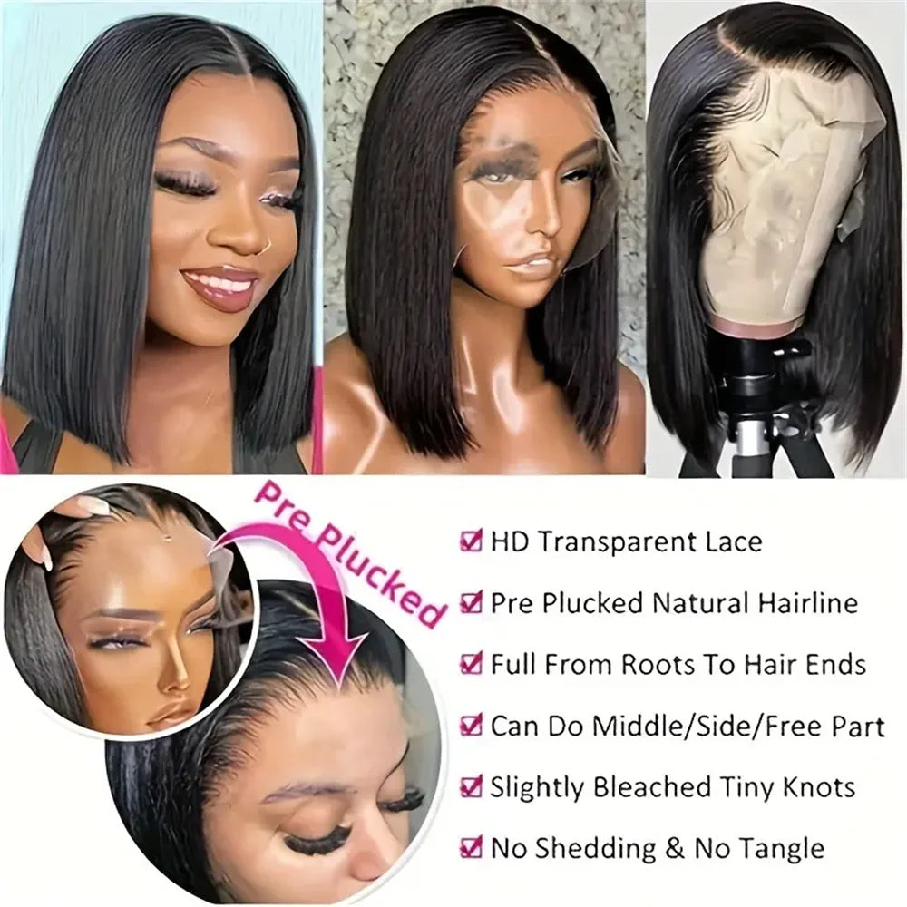 Human Hair Lace Wigs Transparent Straight Hair Short Bob Wig Cranberry Hair 13x4 Lace Frontal Wig 180% Density 4x4 Closure Wig