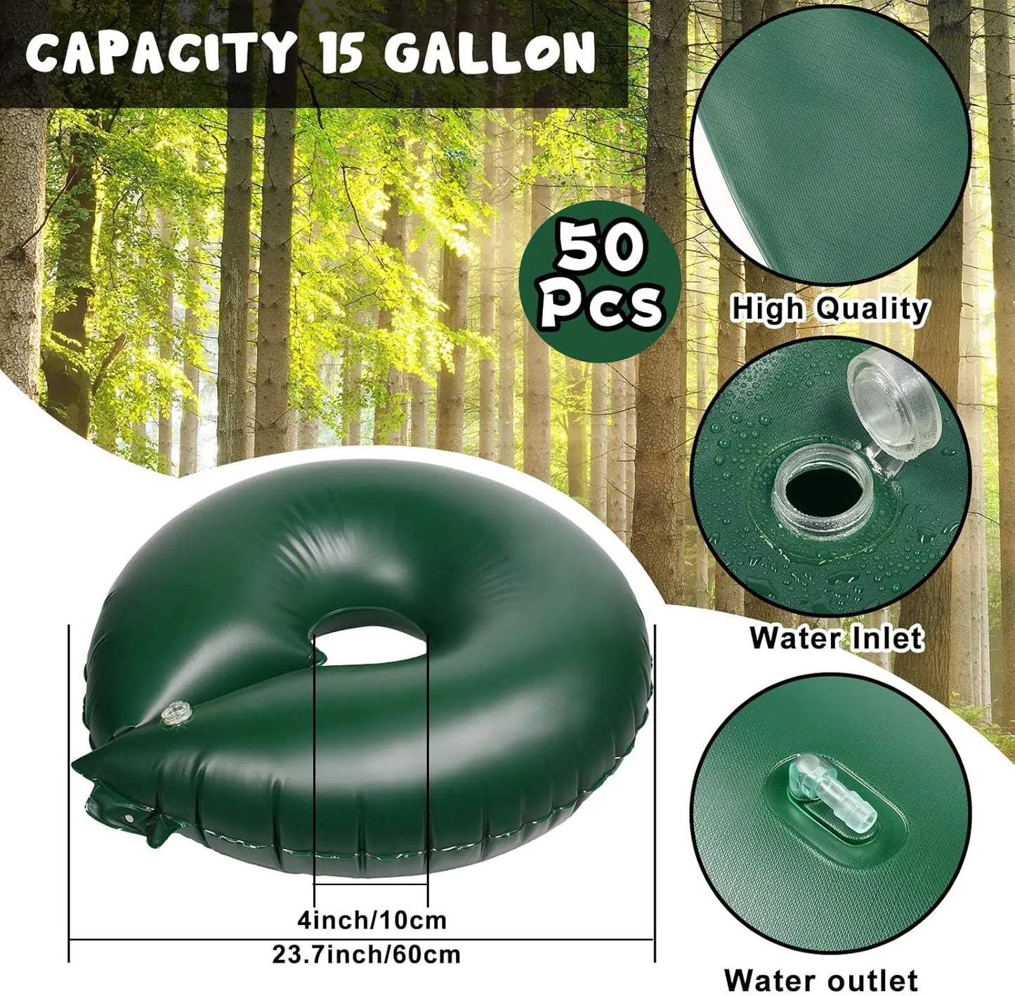 50 Pack 15 Gallon Tree Watering Ring Bag Slow Release Reusable Tree Water Bag Bulk Heavy Duty Automatic Drip Tree Irrigation