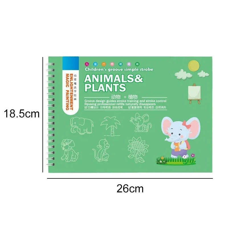 Children Drawing Books 3D Groove Reusable Educational Montessori Games Magic Book Curious Copybook for Writing Practice Book