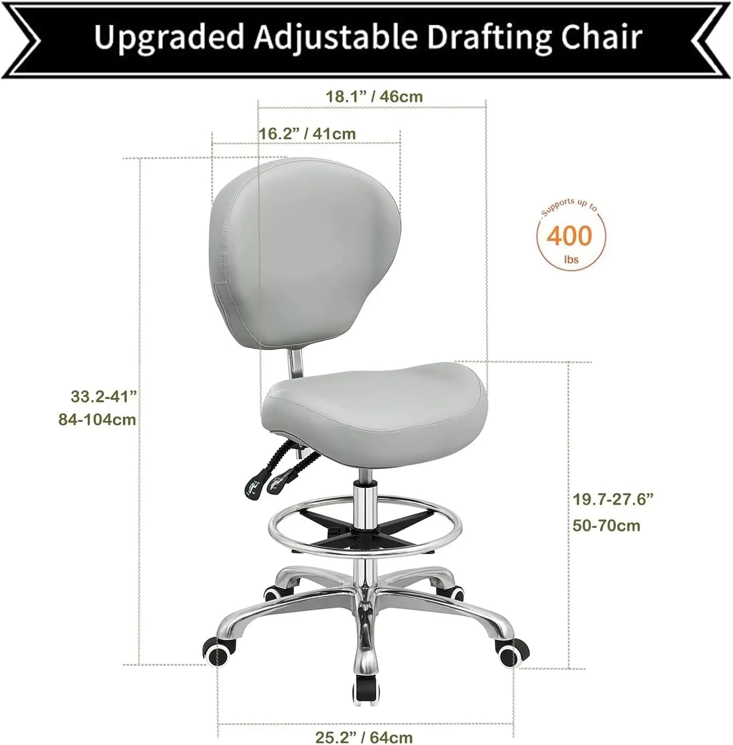 Adjustable Stools Drafting Chair with Backrest & Foot  and Tall Home Desk Chairs (Grey)