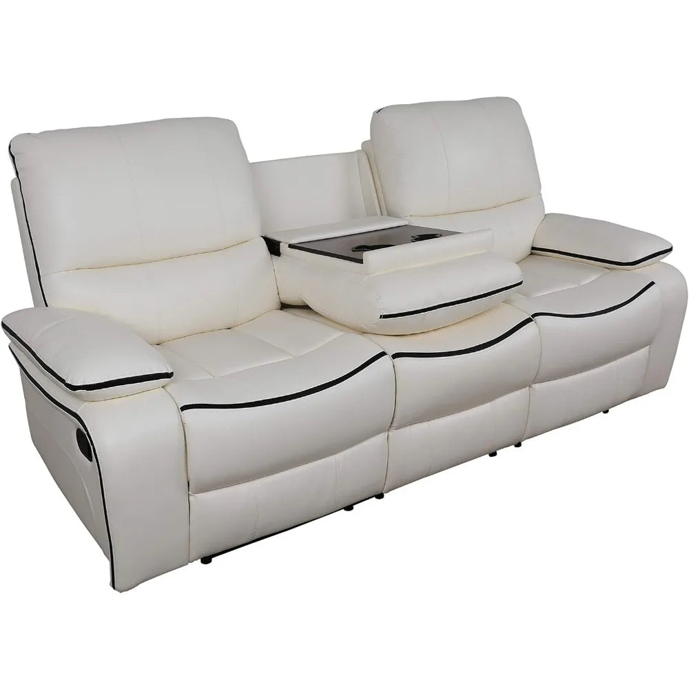 recliner, 3-Piece Living Room Reclining Sofa Sets, Bonded Leather Upholstery, Manual Reclining with Drop Down Table and Console,