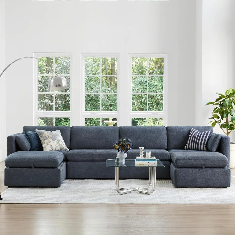 Blue Couch Sofas Living Room Sofa 146 Inch Width Oversized Modular Sectional Fabric Sofa Set Sofy Do Salon Chair Rooms Furniture