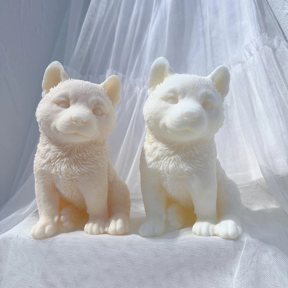 Siberian Husky Sled Dog Puppy Candle Mold Animal Puppies Soy Wax Silicone Mould Dog Lover Home Decor