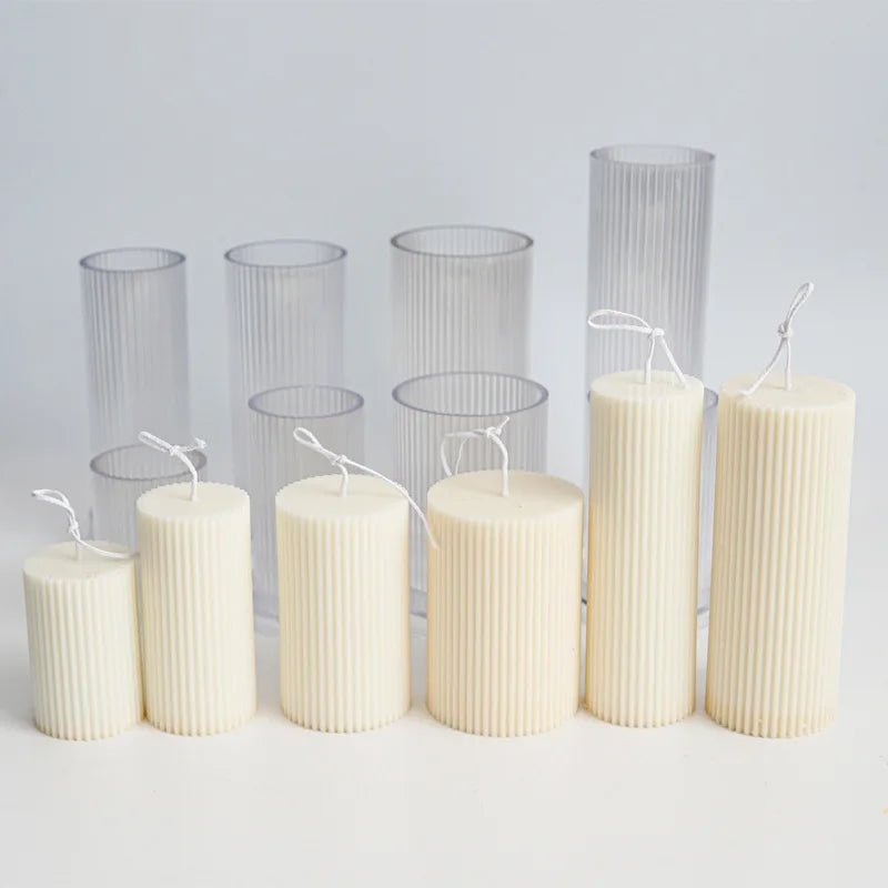 New DIY Pinstripe round Fine Tooth Cylindrical Candle Plastic Mold Striped Candle Pc Acrylic Plastic Mold Candle Making Kit Mold