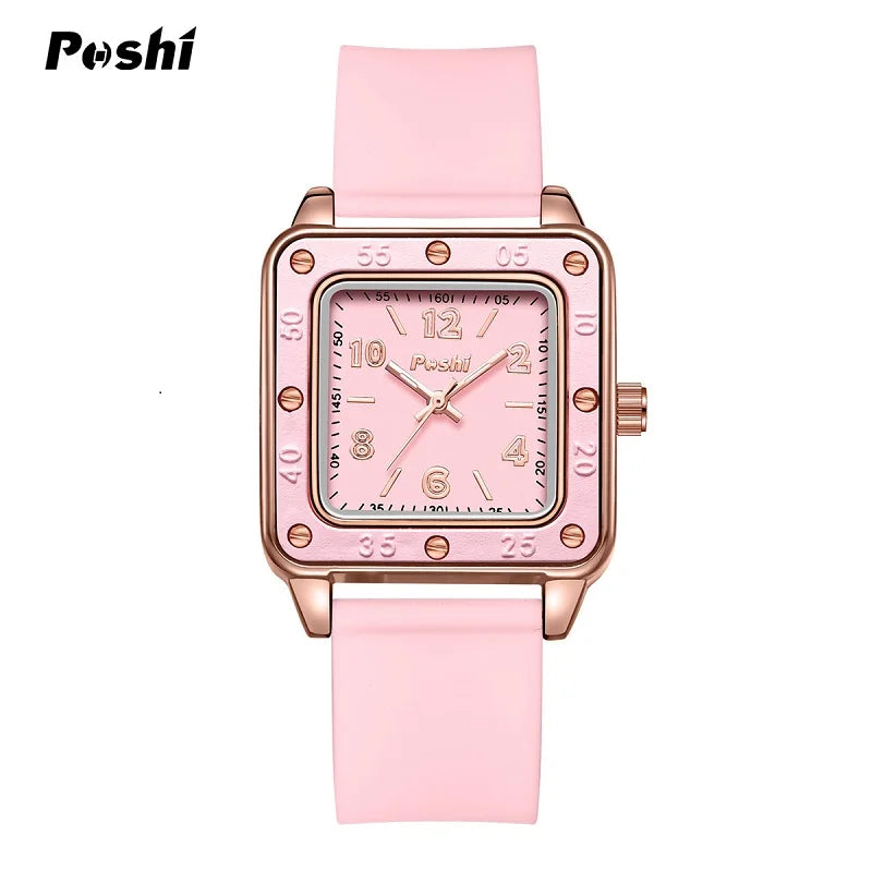 POSHI New Watch for Women Fashion Casual Quartz Wristwatches Silicone Strap Green Dial Women's Business Watches Montre Femme