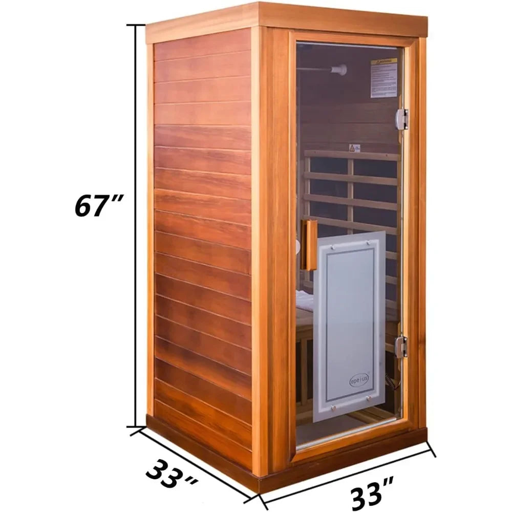 Sauna 1 Person Low EMF Far Infrared Saunas, 1350 Watt Indoor Personal Sauna Room with 2 Bluetooth Speakers, 1 LED Reading Lamp