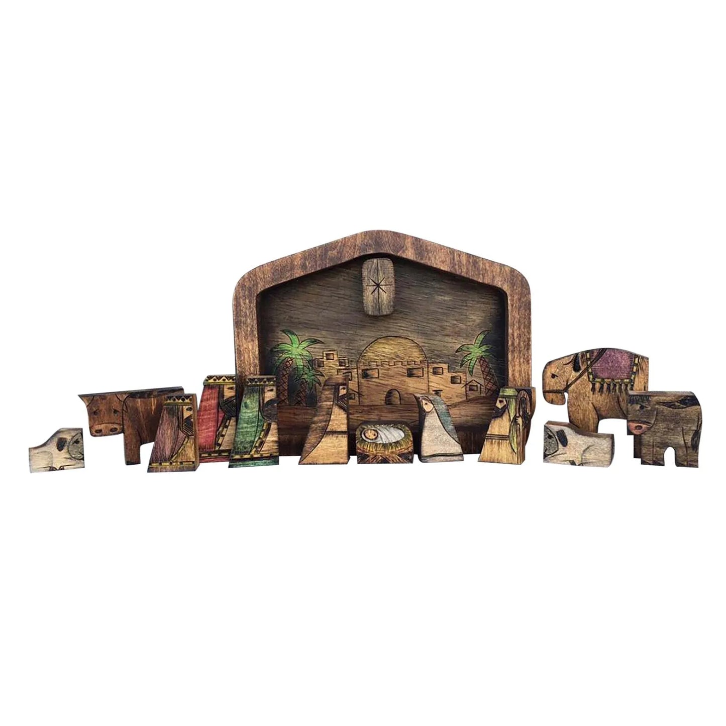 Wooden Jesus Puzzles Nativity Set table decor ornament Nativity Puzzle With Wood Burned Design Jigsaw Puzzle Game For Adults Kid