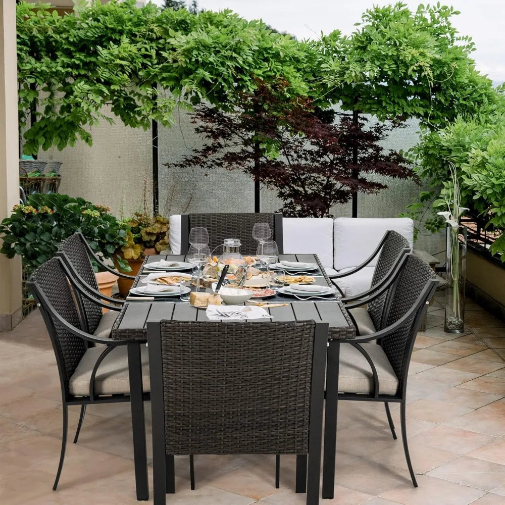 7 Piece Patio Dining Set,Wicker Rattan Patio Dinings Furniture Set with Umbrella Hole,Wicker Outdoor Dining Sets