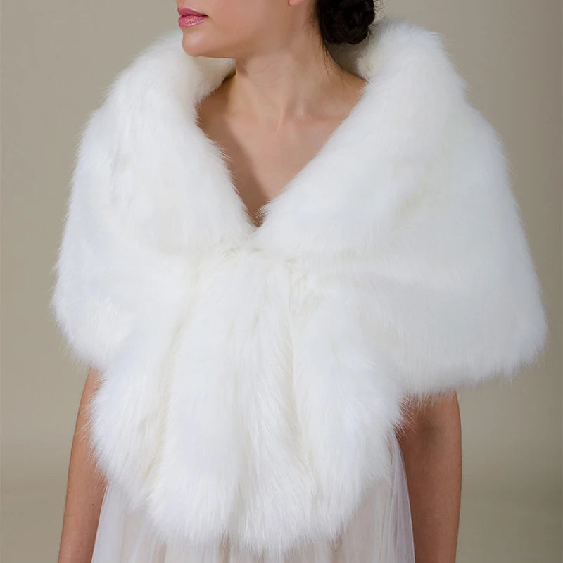 Winter Bridal Wedding Bolero Stole Shawl Elegant Faux Fur Cloak Shrug Scarf Faux Fur Women Evening Party Wrap Shoulder Cape