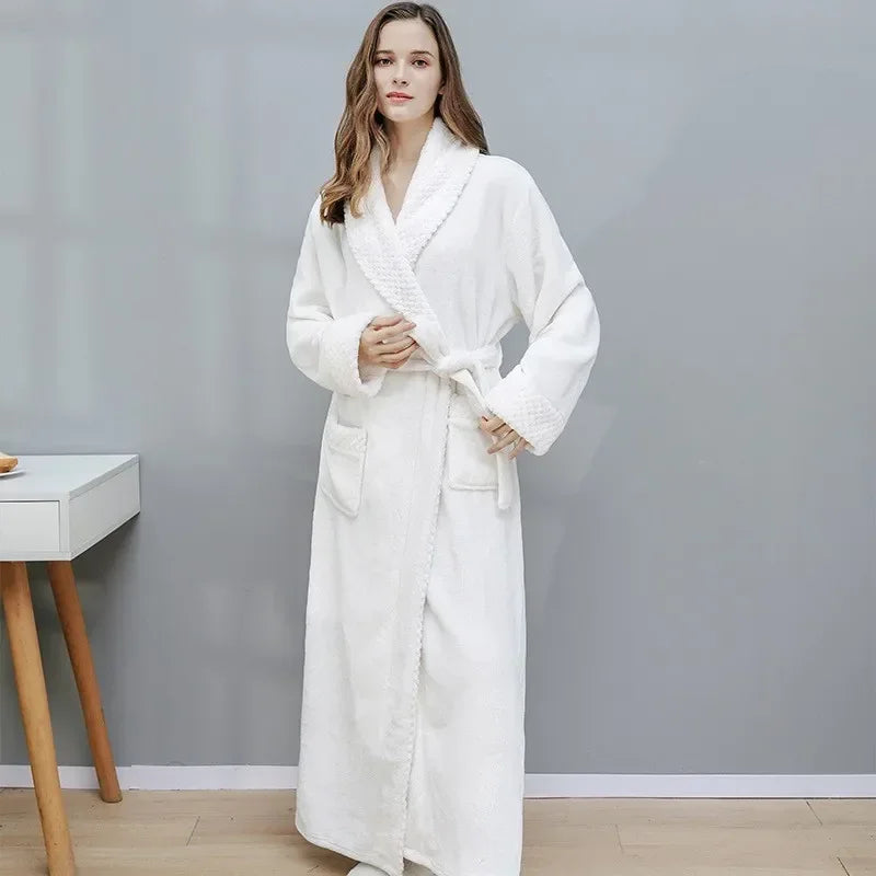 Female Autumn and Winter Warm Long Coral Velvet Thick Couple Bath Bathrobes Men Women Pajamas Shower Robe Bath Towels For Adults