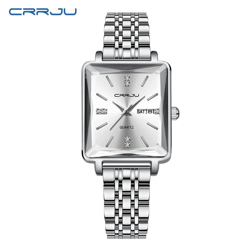 CRRJU Women Watches Creative Steel Dress Bracelet Wristwatches Ladies Square Waterproof Female Relogio Feminin