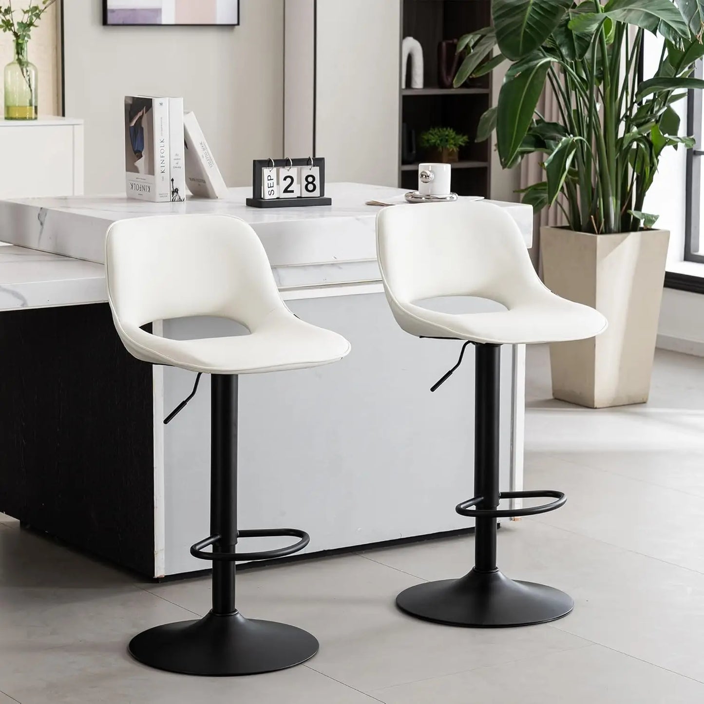 Bar Stools Set of 2, Adjustable Swivel Counter Height Bar Stools Faux Leather Upholstered Counter Stools with Back, Bar Chair