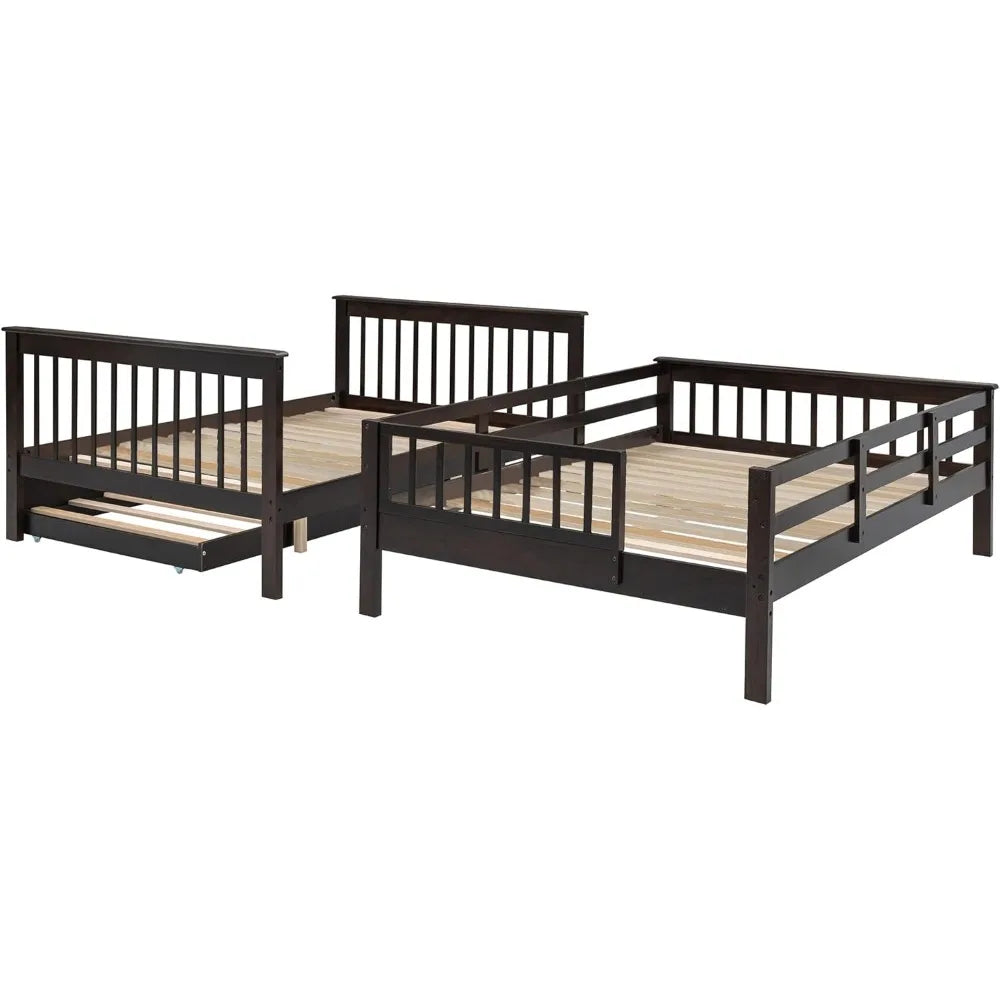 Bunk Bed ,with Stairs and Trundle,with Storage, for Kids Teens Adults ,Wooden Bunk Bed Frame