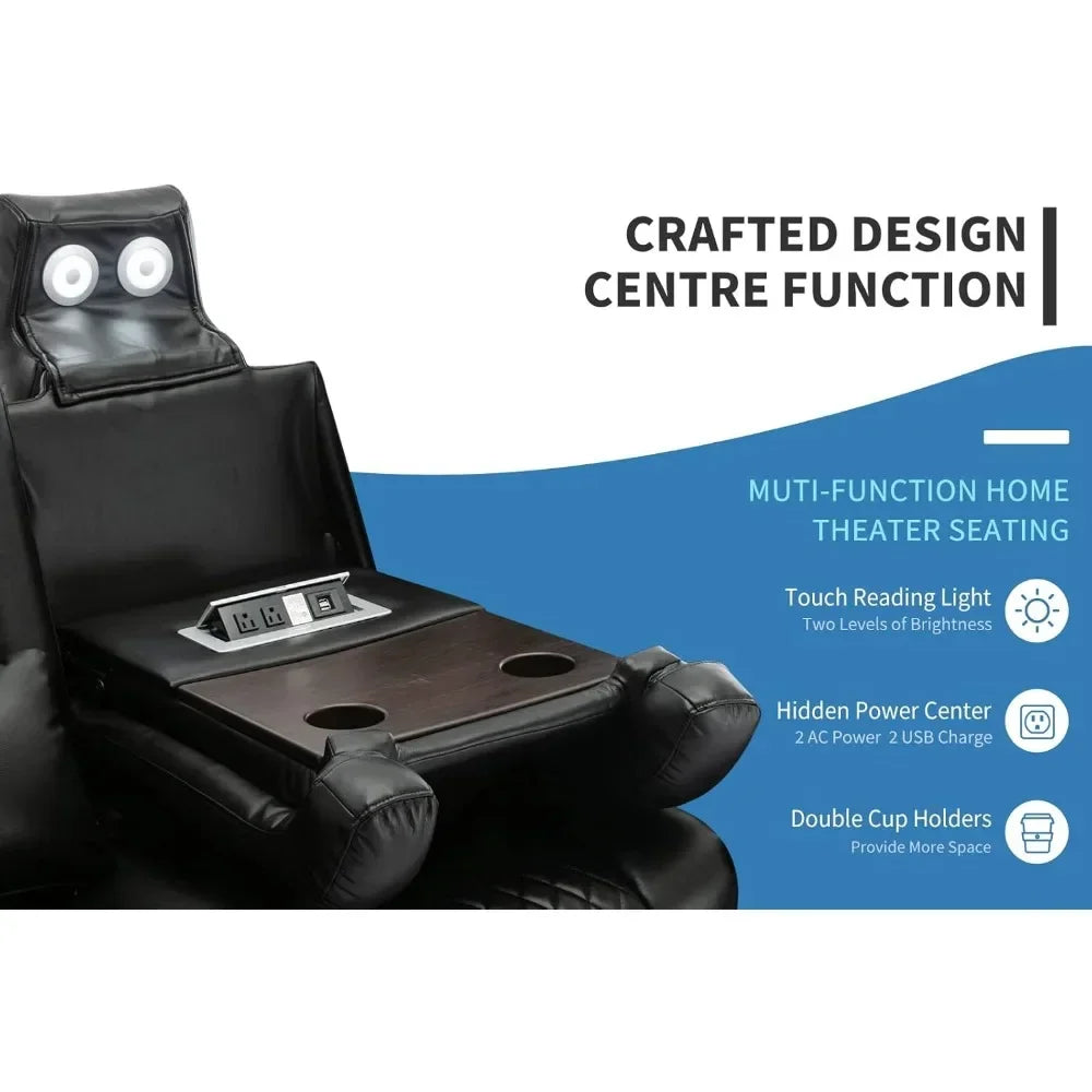 Home Reclining Sofas Seats, 7 Colors Ambient Lighting, Lumbar Pillow, Touch Reading Lights, Tray Table, Theater Recliner Sofas