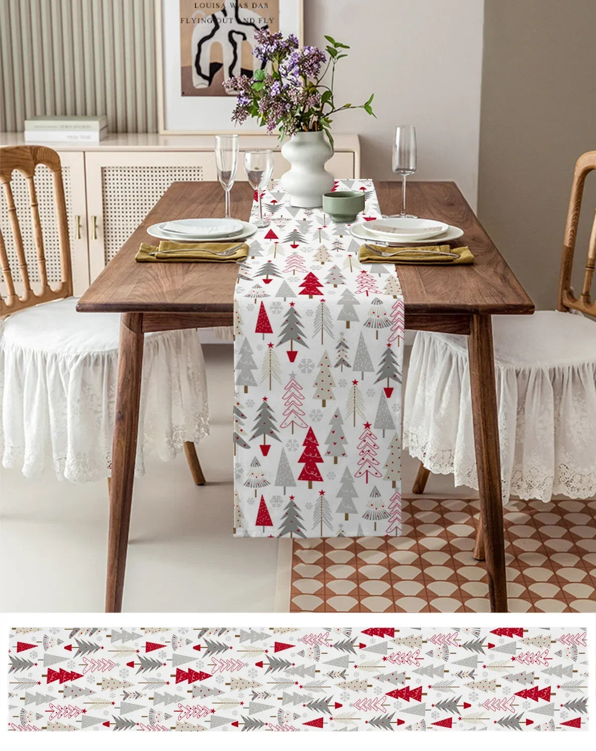 Christmas Tree Texture Red Table Runner Decoration Home Decor Dinner Table Decoration Table Decor