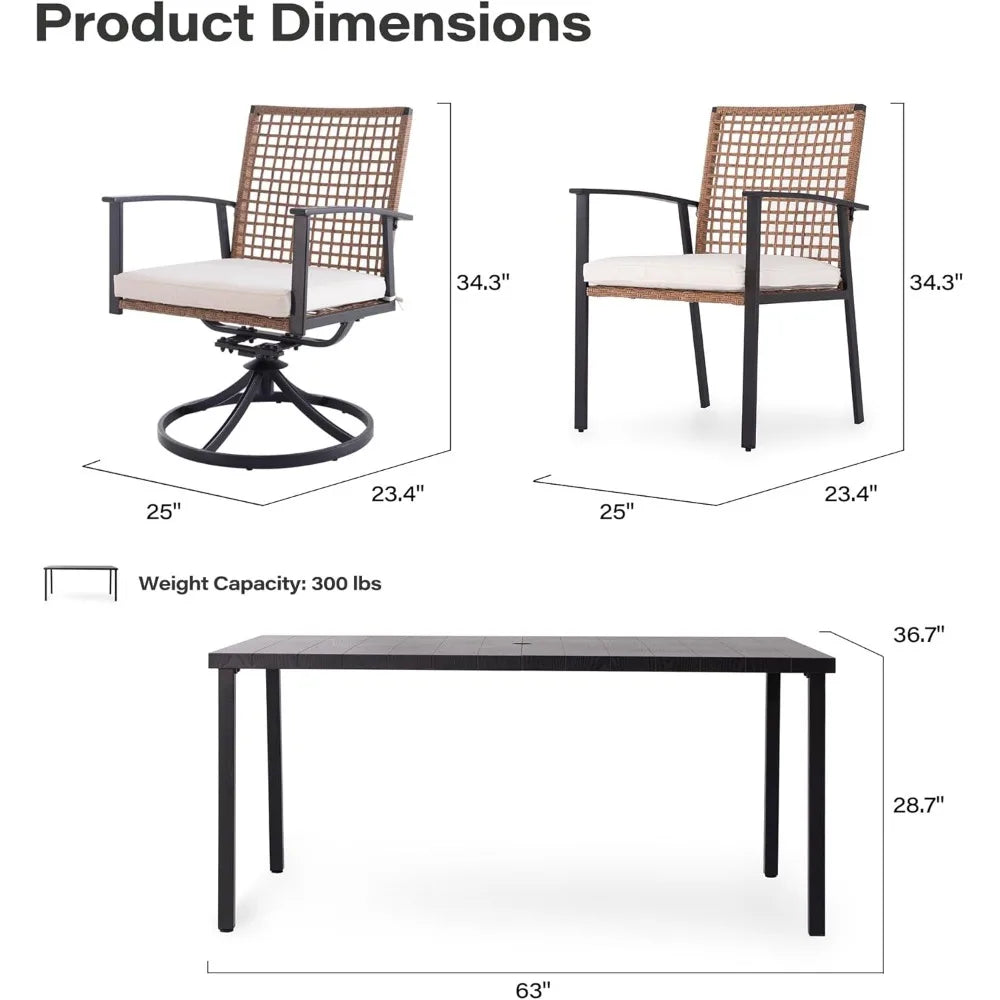 7 Pieces Patio Dining Set, with Soft Cushion and Iron Slats Table Top with Umbrella Hole, Outdoor Furniture Sets