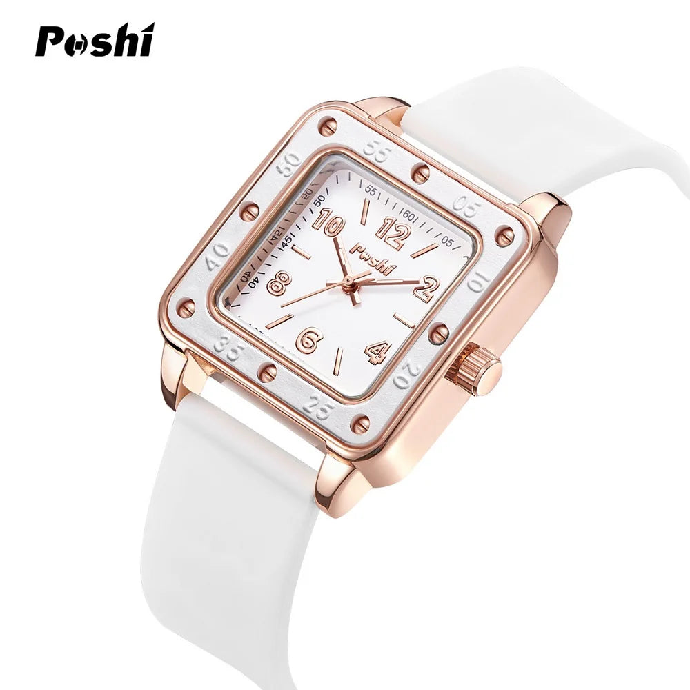 POSHI New Watch for Women Fashion Casual Quartz Wristwatches Silicone Strap Green Dial Women's Business Watches Montre Femme