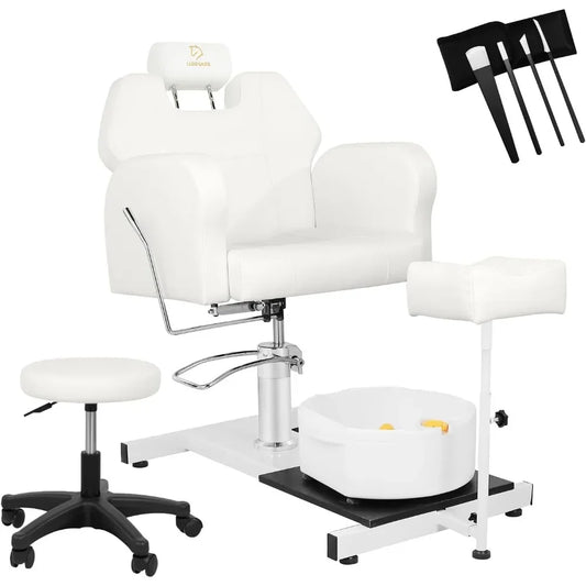 Reclining Pedicure Chair Station, 360° Rotation Hydraulic Adjustable Spa Pedicure Chair No Plumbing Unit Station with Foot Basin