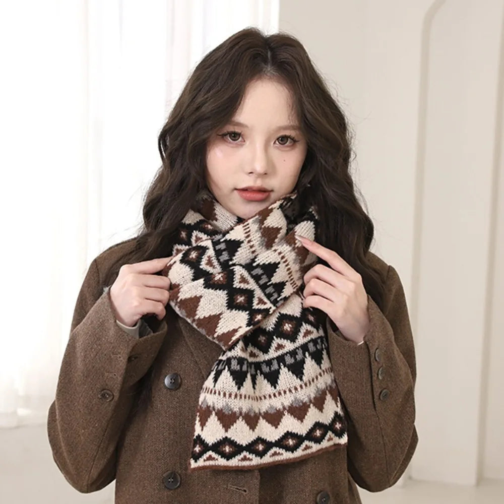 Casual Jacquard Winter Knitted Scarves Thickened Crochet Women Scarf Korean Style Windproof Woolen Neckerchiefs Gifts