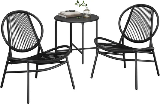 Furniture Set 3 Pieces, Garden Bistro Set, Acapulco Chairs, Outdoor Seating, Side Table and 2 Chairs, Indoor and Outdoor