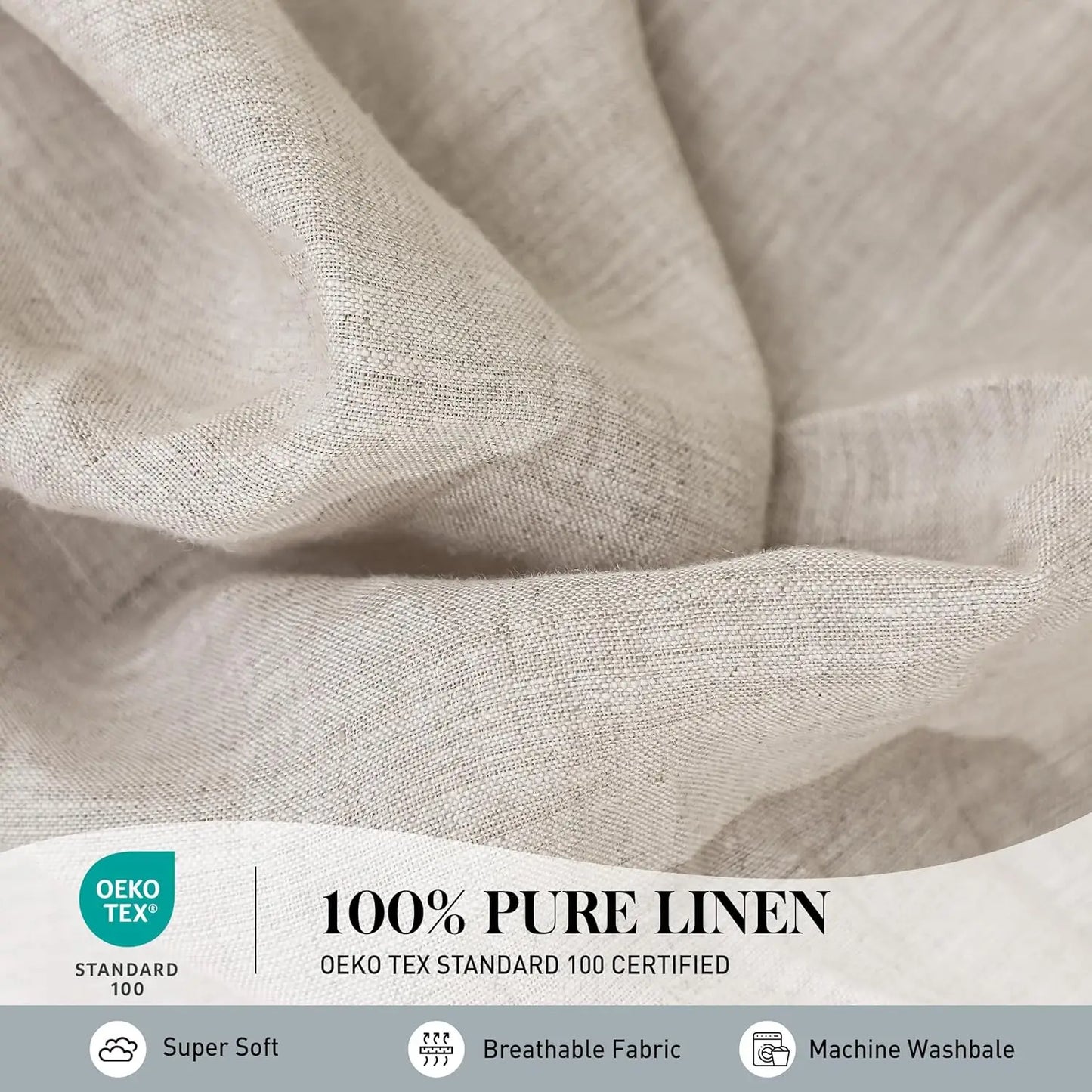 100% Washed Linen Sheet Set-King Size-Natural France Flax Bed Sheet-4 Pcs  Bedding (1 Flat Sheet,1 Fitted Sheet,2 Pillowcases)