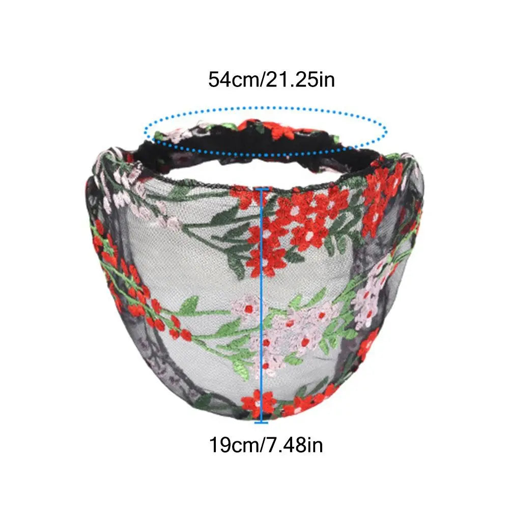 Fashion Multicolor Embroidered Headscarf Hair Cover Wide Edge Flower Pattern Headband Hair Accessories Thin Lace Headwear Female