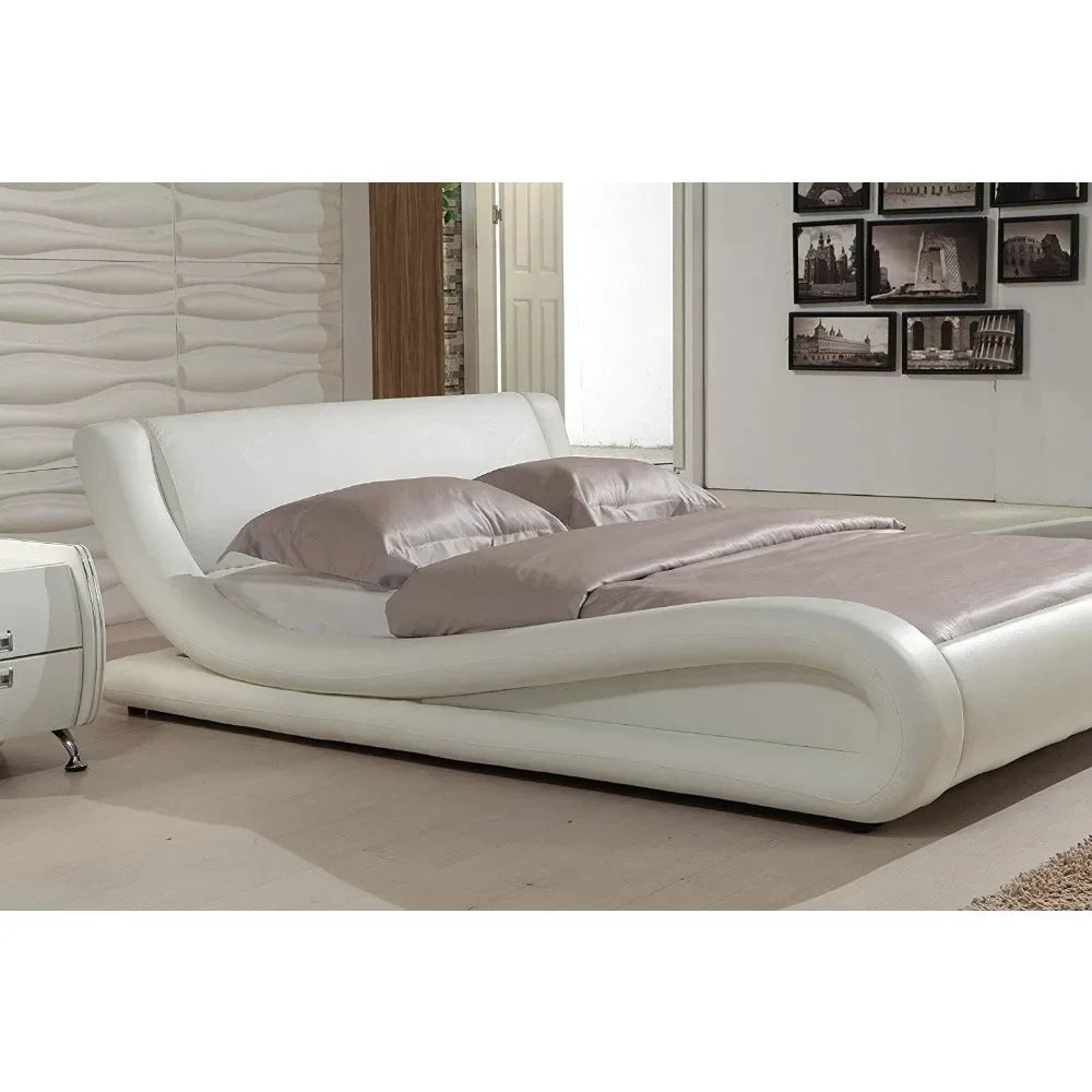 Bed Frames Modern Faux Leather Platform Bed with Built In Headboard,Bedroom Furniture Features A Curved Rails Design Bed Frames