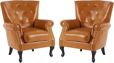 PU Leather Accent Chair Set of 2, Mid Century Modern Armchair Living Room Club Chair with Tufted Button,Living Room Chairs