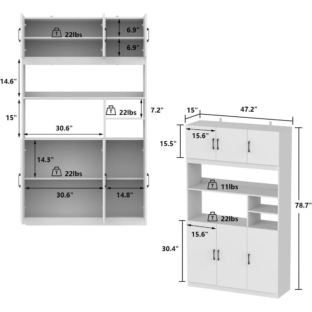 Wood Storage Cabinet Freestanding Kitchen Cupboard Floor Cabinet for Living Room 8 Hidden Compartments & 4 Open Shelves Cabinets